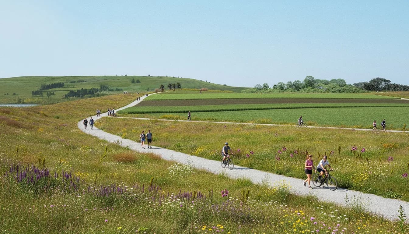 Realistic editorial view of Freshkills Park North Park East in New York City