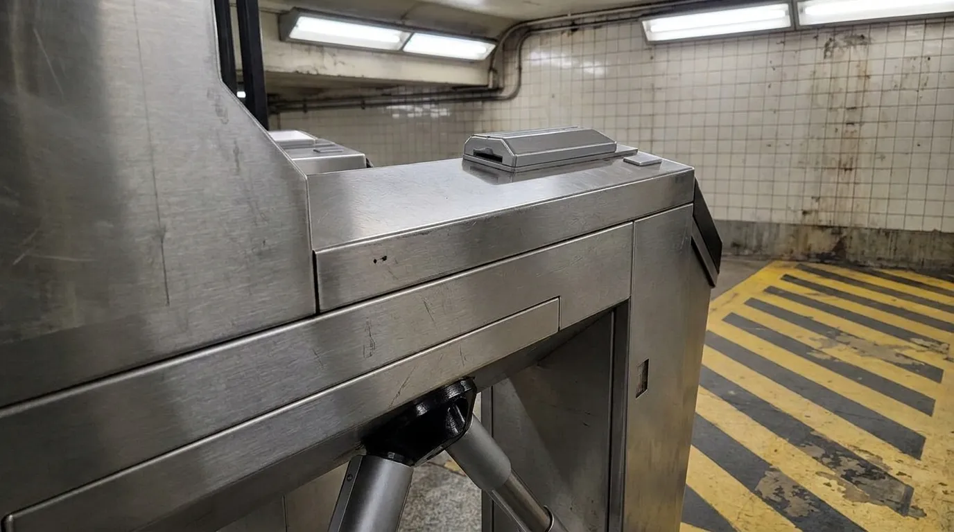 MetroCard subway turnstile reader in a New York City subway station