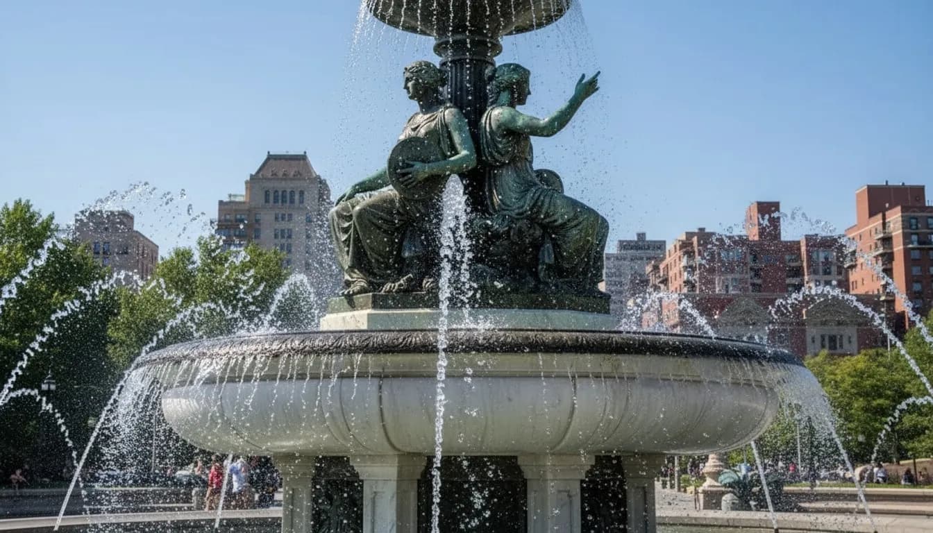 Realistic editorial view of Bailey Fountain in New York City