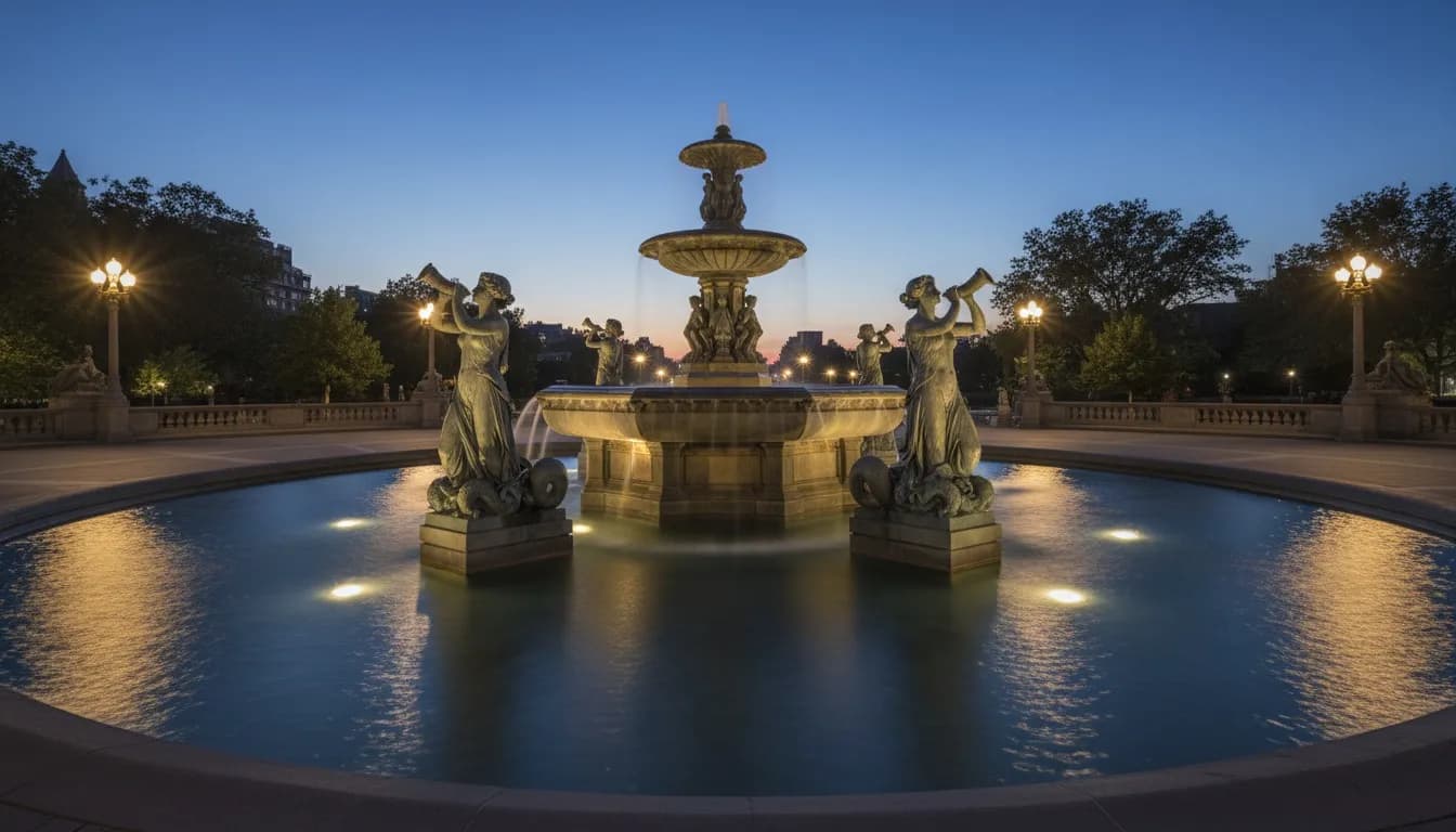 Realistic editorial view of Bailey Fountain in New York City