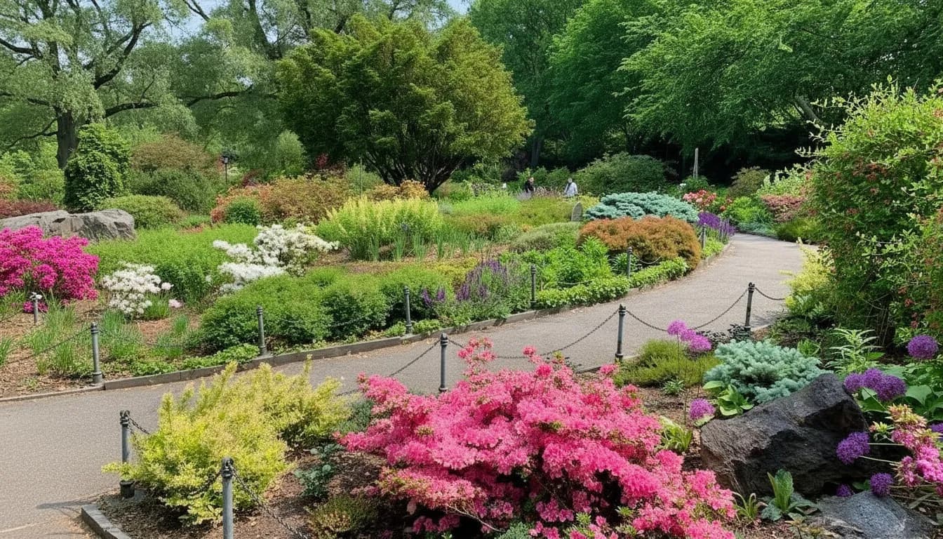 Realistic editorial view of Heather Garden at Fort Tryon Park in New York City