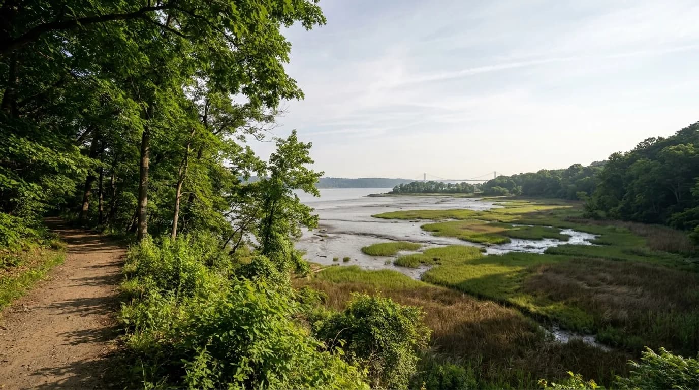Overlook view of the salt marsh and tidal flats at Inwood Hill Park in northern Manhattan