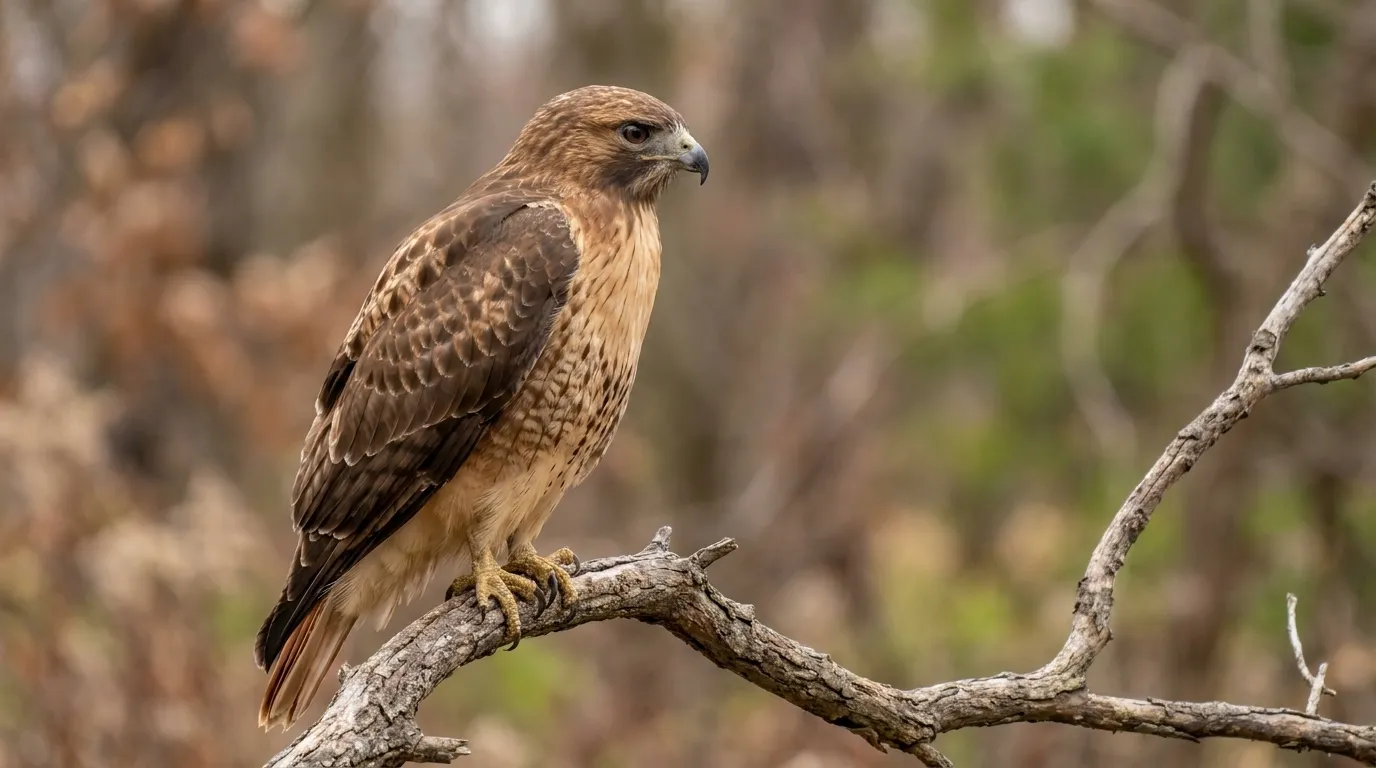 Red-tailed hawk perched on a branch in a New York City park