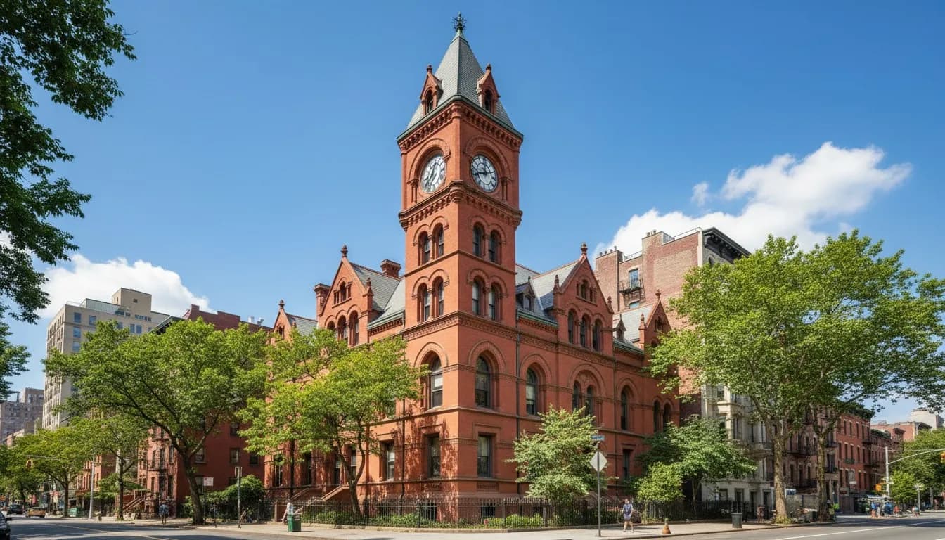 Realistic editorial view of Jefferson Market Library in New York City