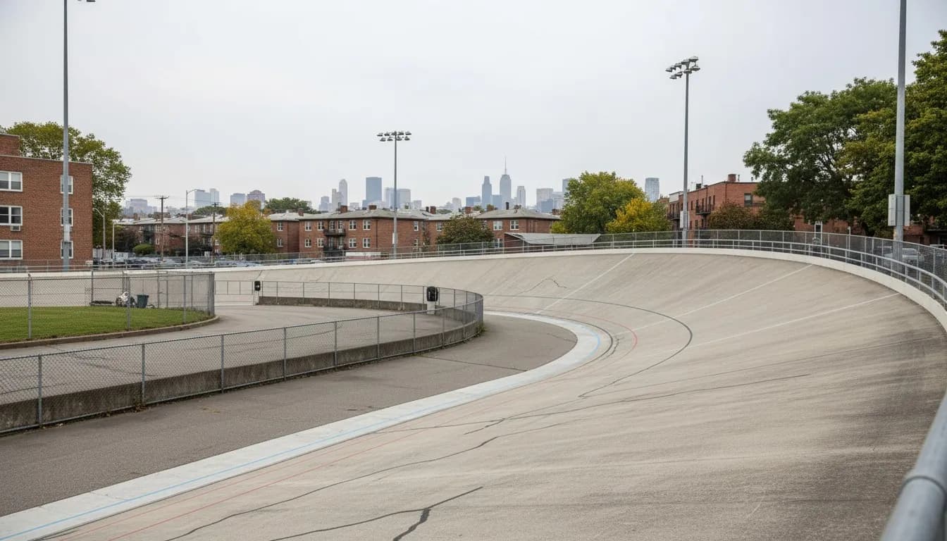Realistic editorial view of Kissena Velodrome in New York City