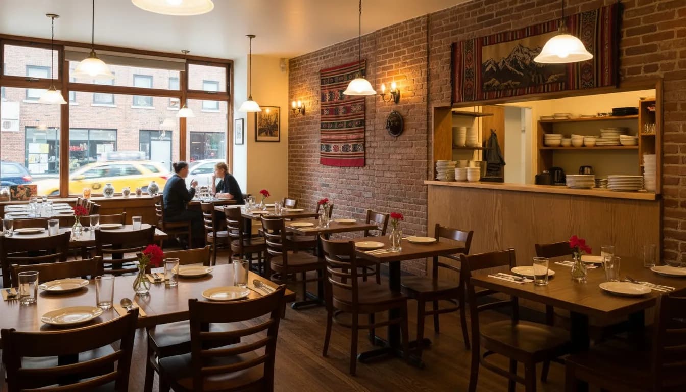 Realistic editorial view of Lali Guras Restaurant in New York City