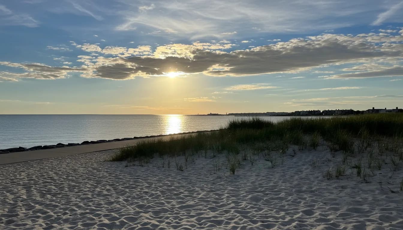 Realistic editorial view of Manhattan Beach Park Eastern Dunes in New York City