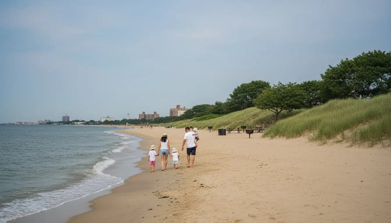 Realistic editorial view of Manhattan Beach Park Eastern Dunes in New York City