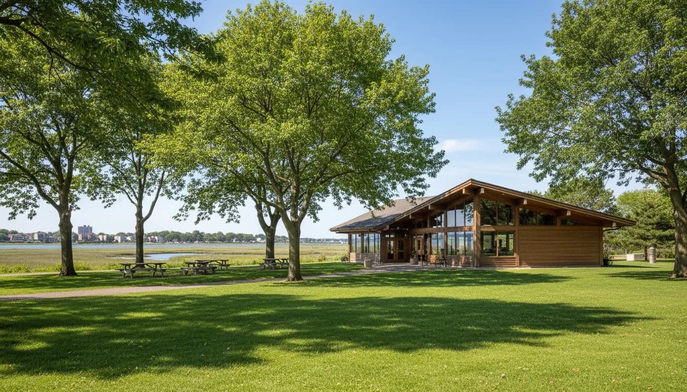 Realistic editorial view of Marine Park Salt Marsh Nature Trail in New York City