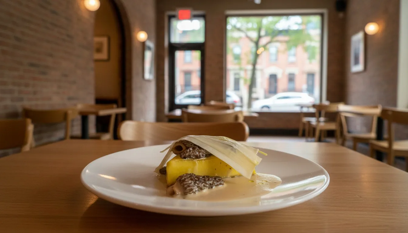 Realistic editorial view of Noodle Pudding in New York City