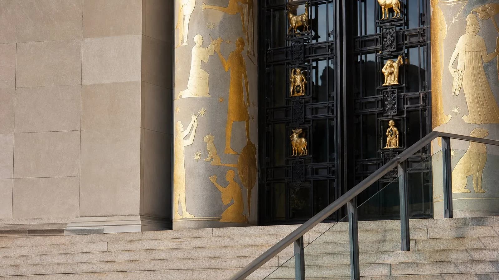 Close view of the Brooklyn Public Library Central Library entrance in Brooklyn.