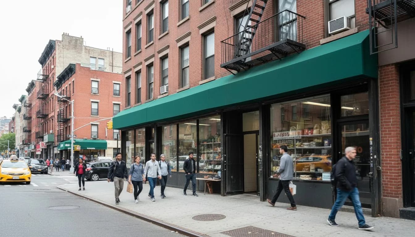 Realistic editorial view of Punjabi Grocery & Deli in New York City