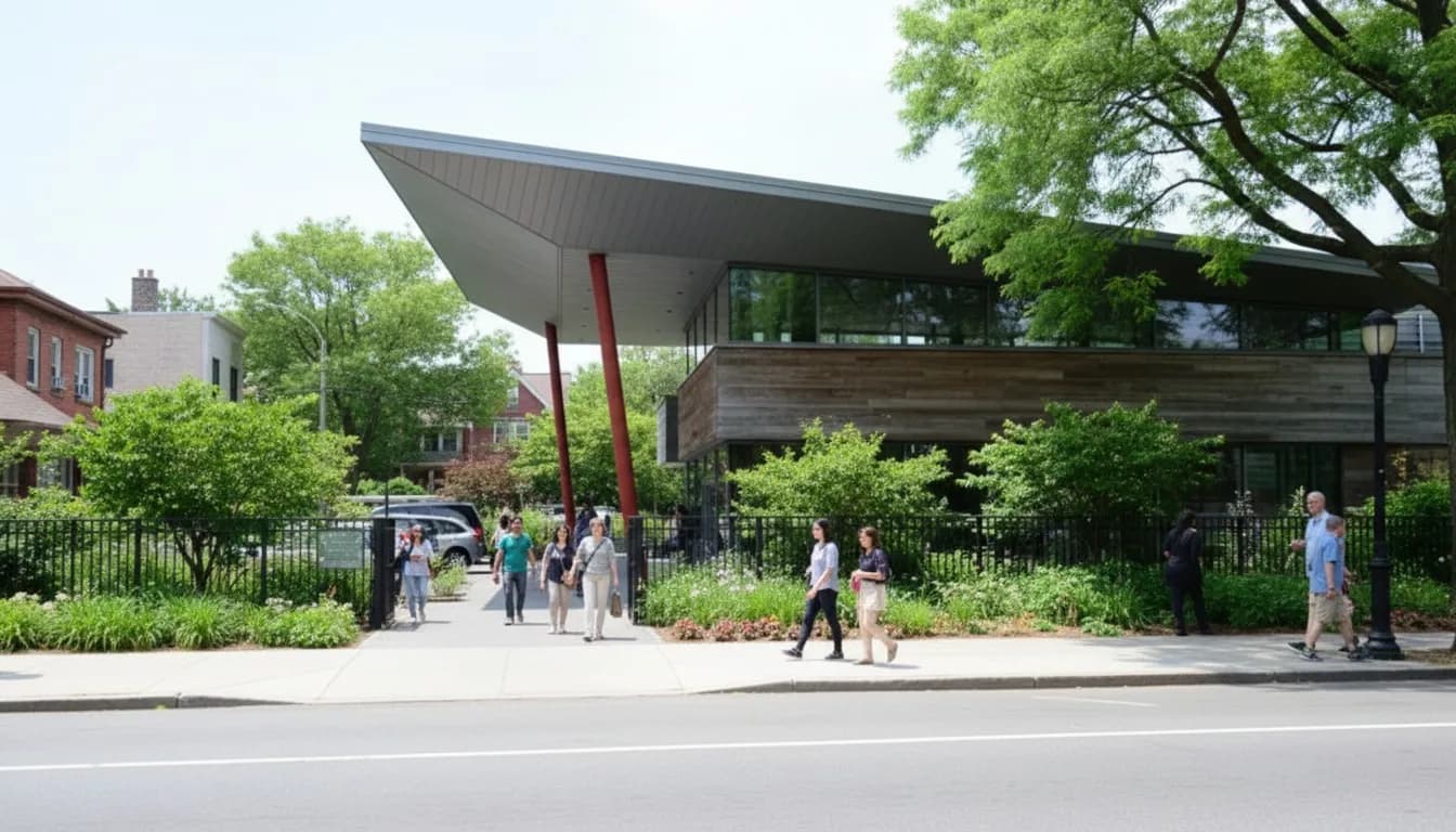 Realistic editorial view of Queens Botanical Garden Fragrance Walk in New York City