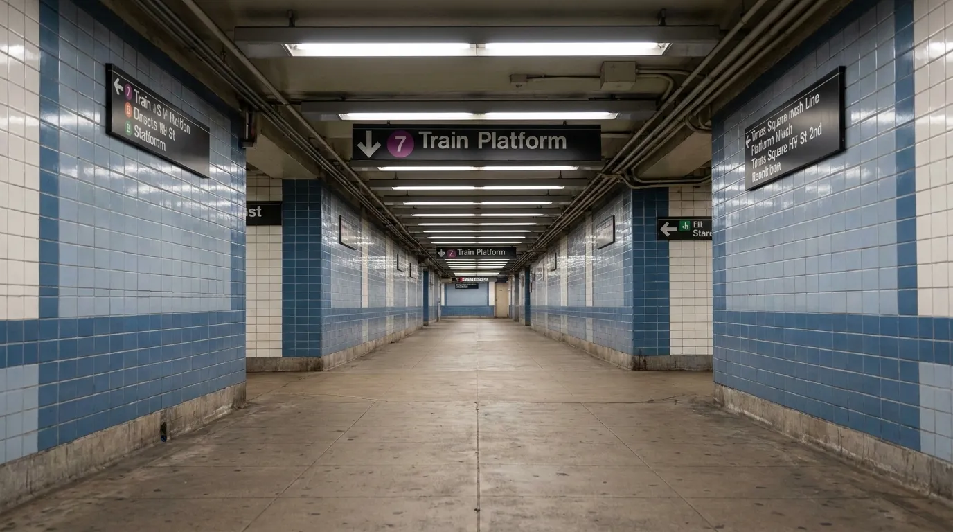 Times Square subway corridor connecting to the 7 train platform