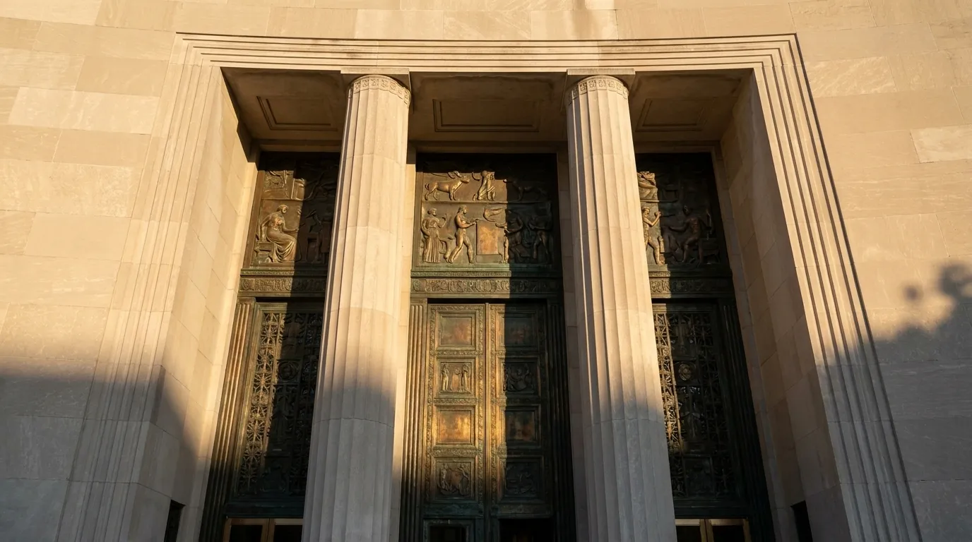 Art deco entrance detail of Brooklyn Central Library on Eastern Parkway in Prospect Heights