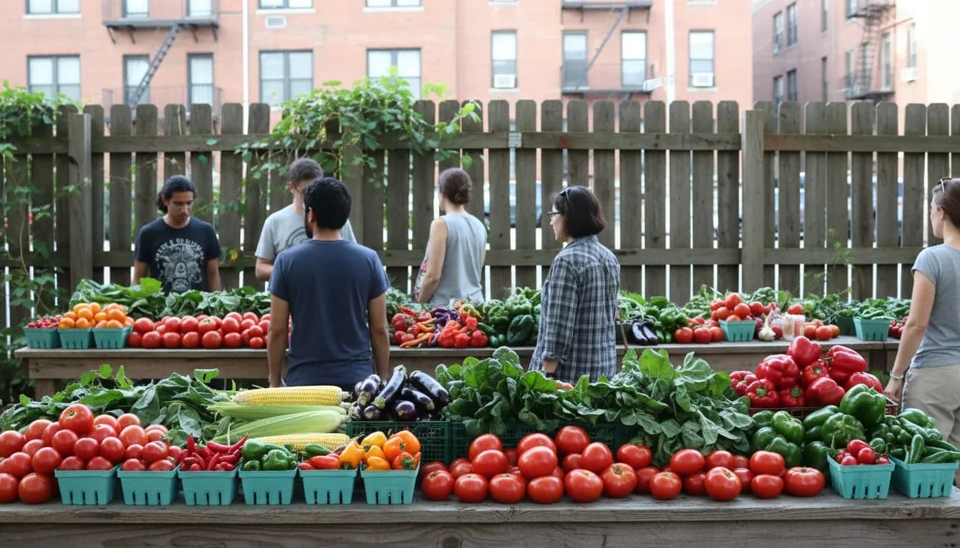 Realistic editorial view of Red Hook Farms in New York City