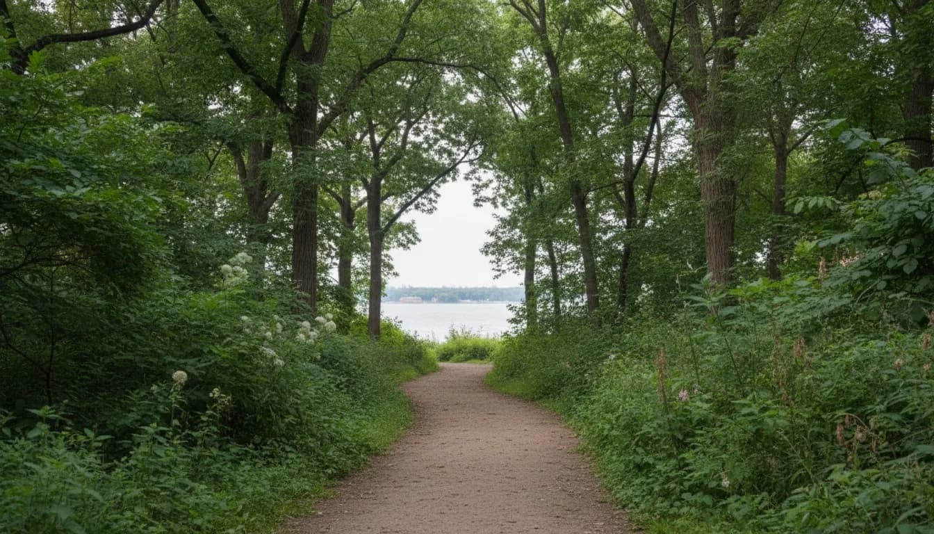 Realistic editorial view of Riverside Park Bird Sanctuary in New York City