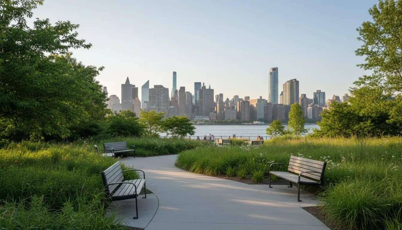 Realistic editorial view of Southpoint Park in New York City