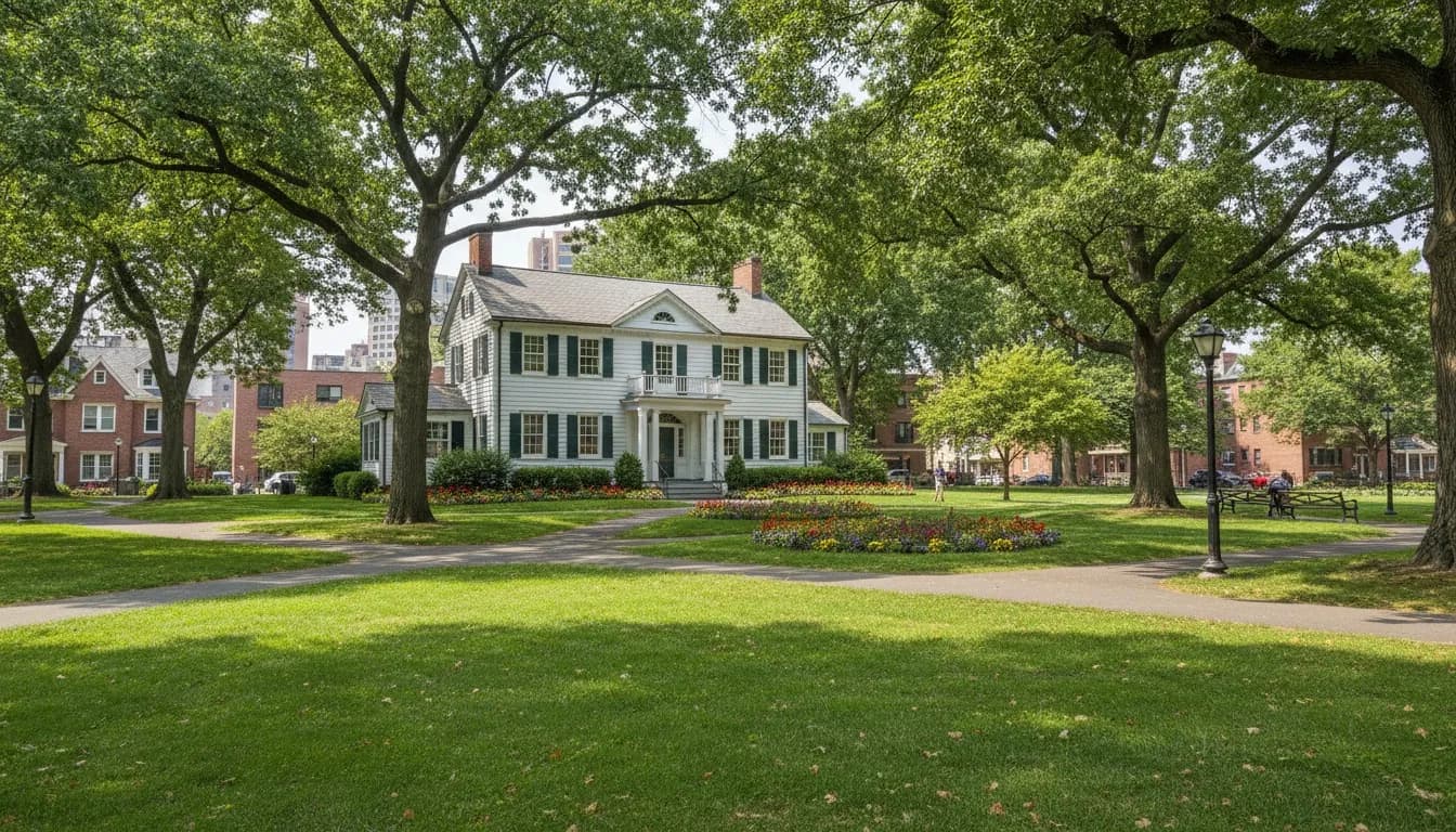 Realistic editorial view of Rufus King Park in New York City