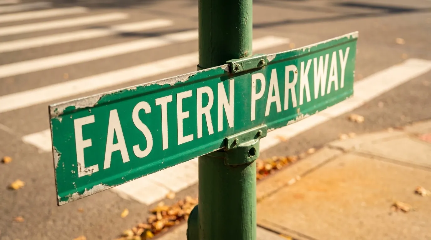 Eastern Parkway street sign on a pole in Crown Heights Brooklyn