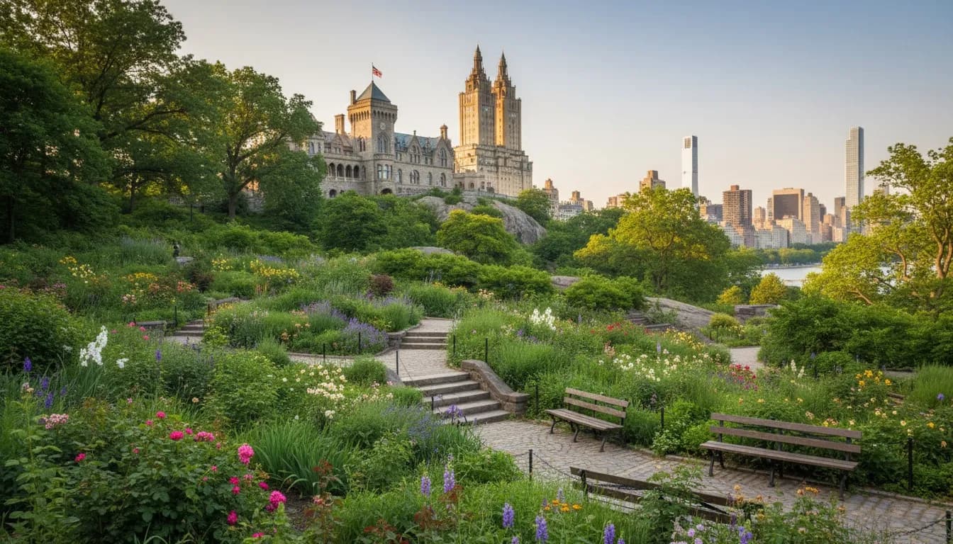 Realistic editorial view of Shakespeare Garden in New York City