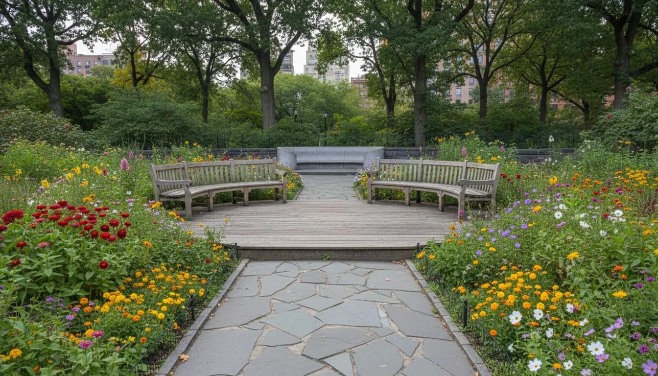 Realistic editorial view of Shakespeare Garden in New York City