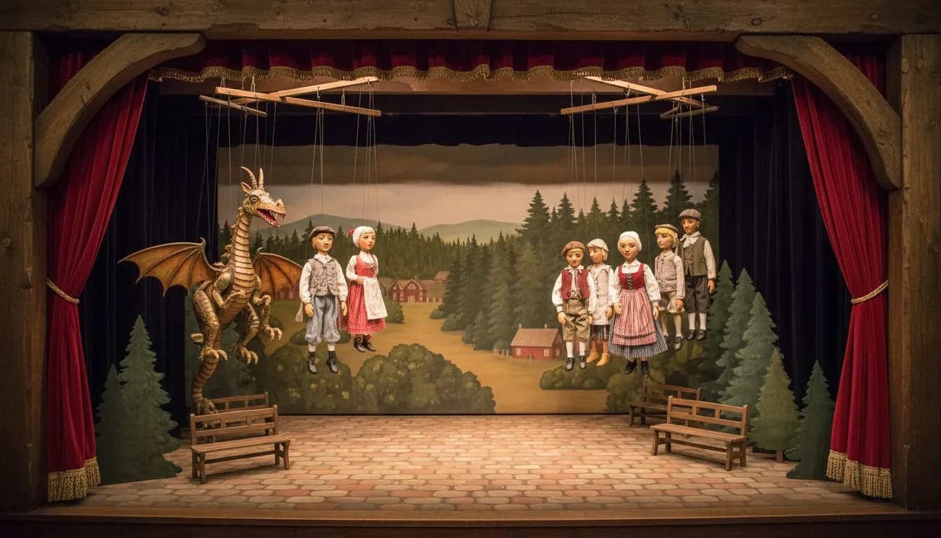 Realistic editorial view of Swedish Cottage Marionette Theatre in New York City