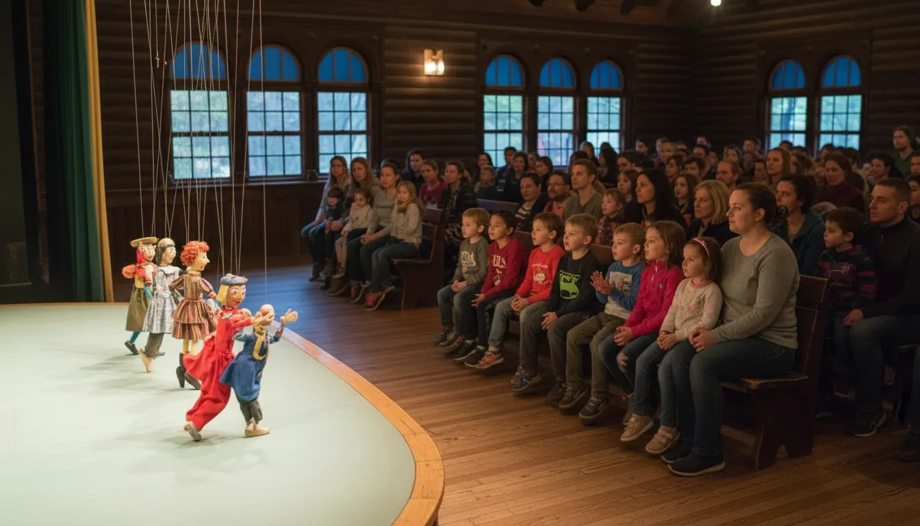Realistic editorial view of Swedish Cottage Marionette Theatre in New York City