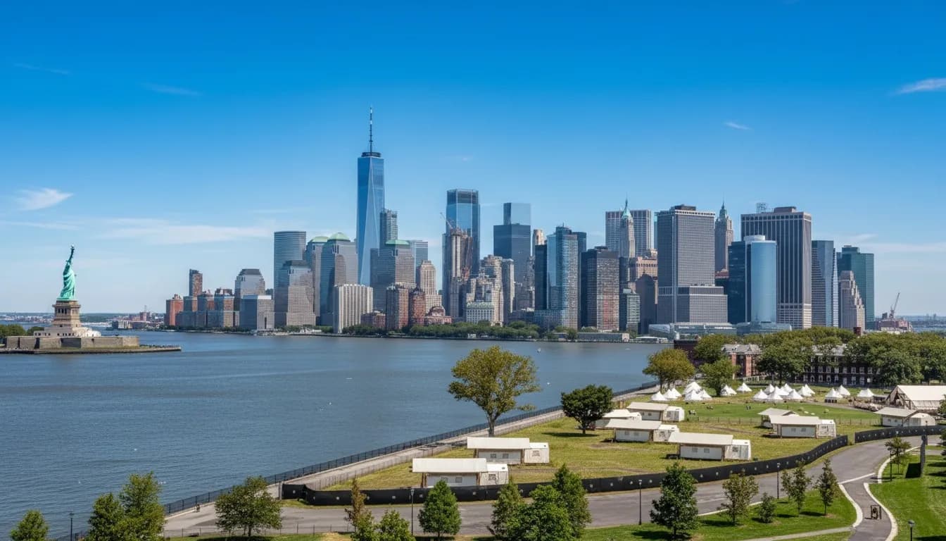Realistic editorial view of The Hills on Governors Island in New York City