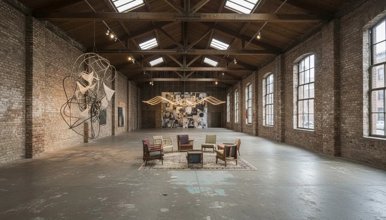 Realistic editorial view of The Invisible Dog Art Center in New York City