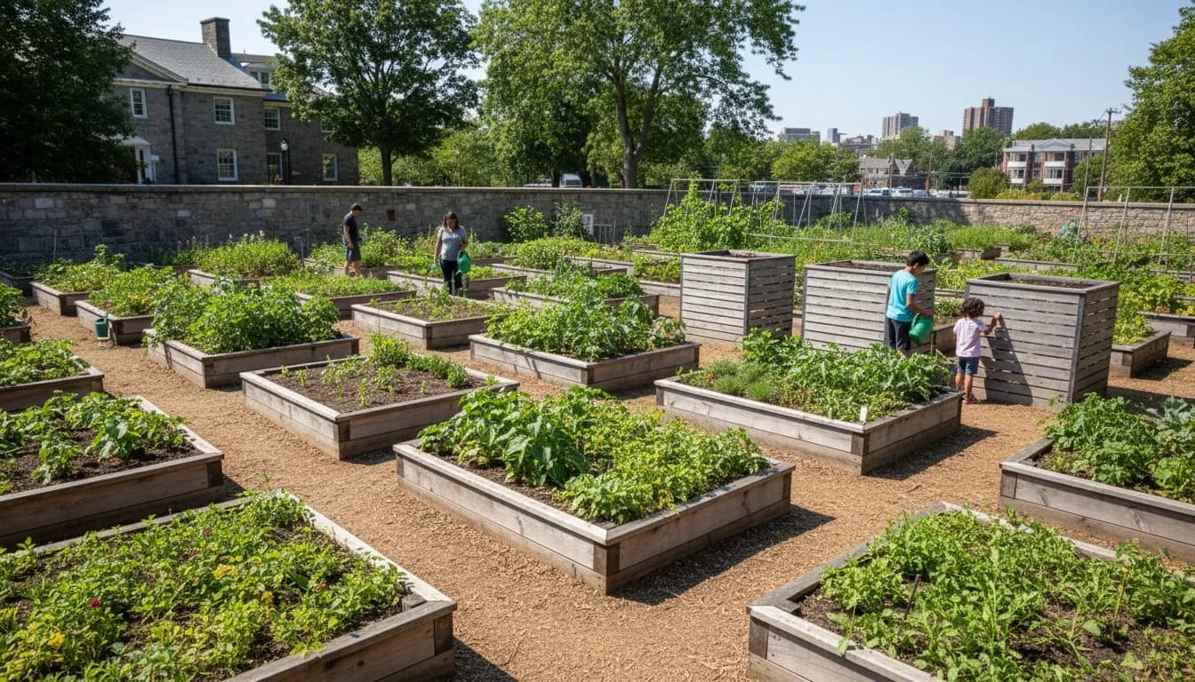 Realistic editorial view of Van Cortlandt Park Alliance Learning Garden in New York City