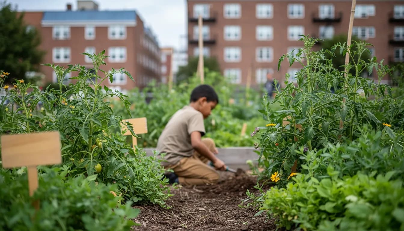 Realistic editorial view of Van Cortlandt Park Alliance Learning Garden in New York City