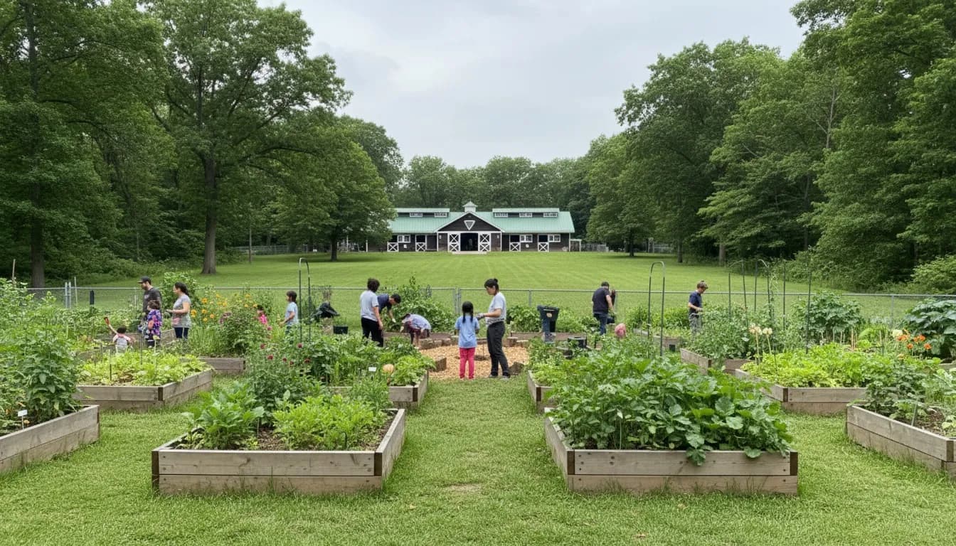 Realistic editorial view of Van Cortlandt Park Alliance Learning Garden in New York City
