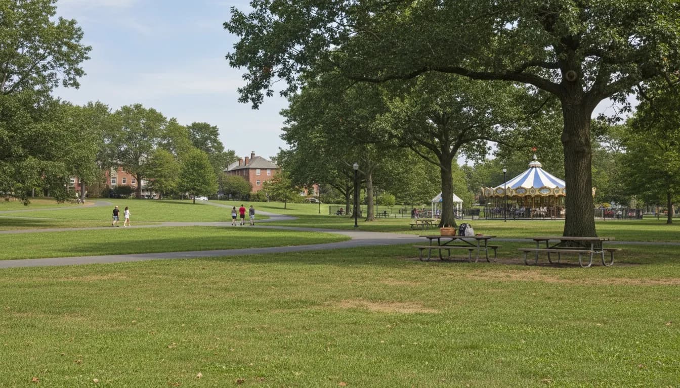 Realistic editorial view of Carousel for All Children at Willowbrook Park in New York City