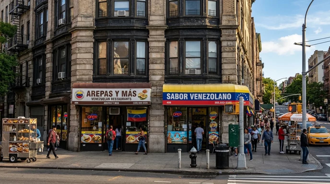 Storefront of Venezuelan restaurant in Washington Heights, New York City