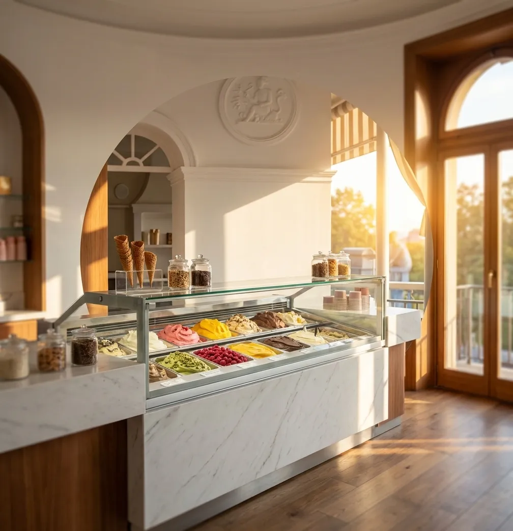 Van Leeuwen ice cream counter display with various flavors in East Village location