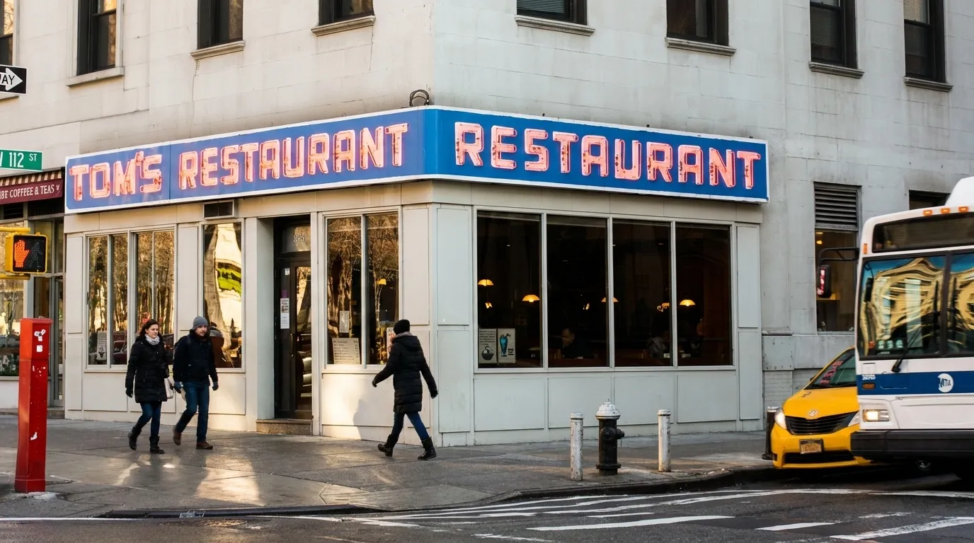 Tom's Restaurant exterior on Broadway in Morningside Heights, New York City