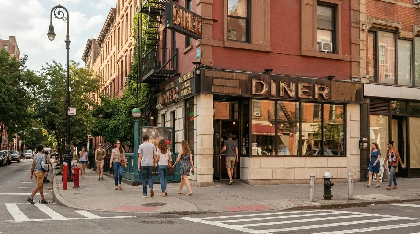 Waverly Diner storefront in Greenwich Village, New York City