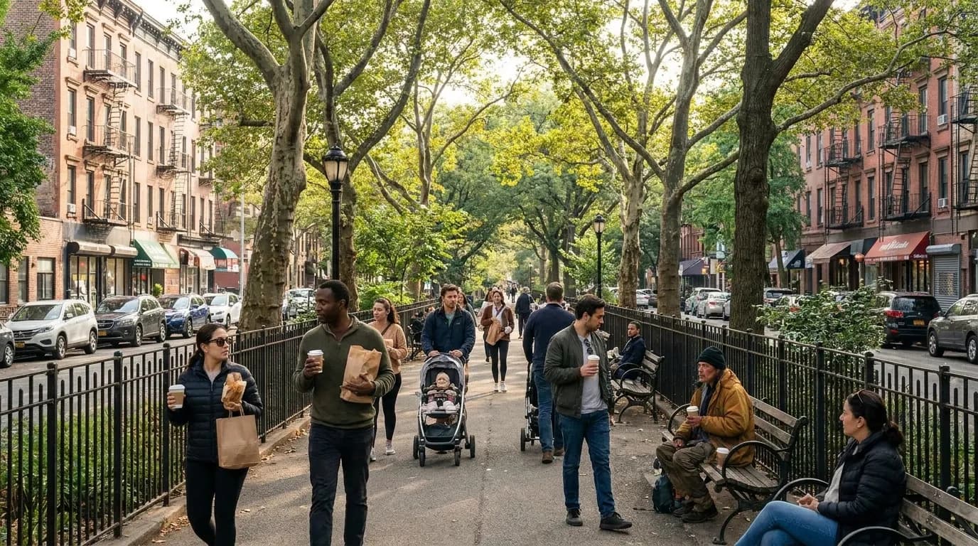 Tompkins Square Park in the East Village on a weekend morning