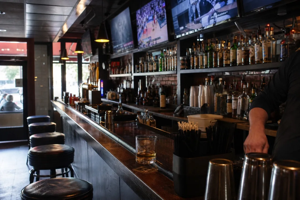 Brooklyn sports bar counter with screens above the back bar
