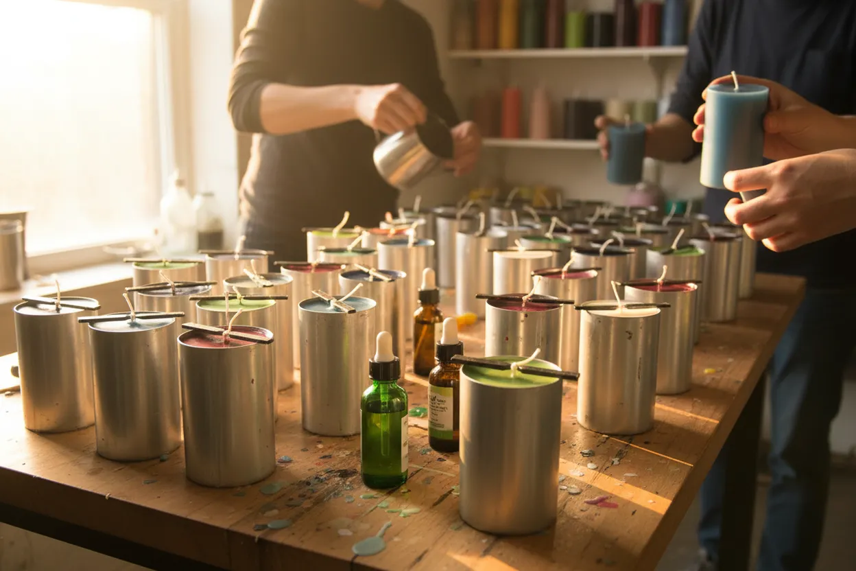 A hands-on candle-making workshop table