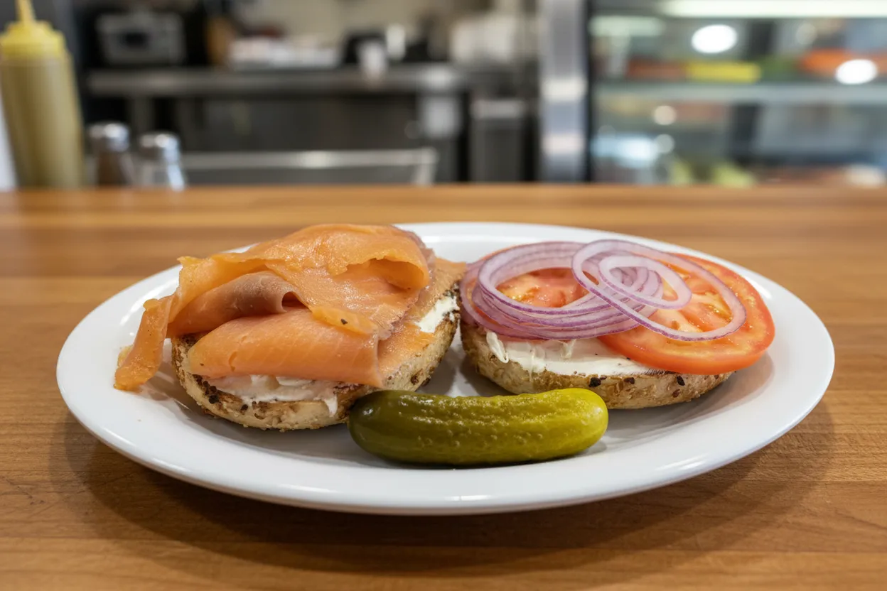 A classic New York lox bagel with the works