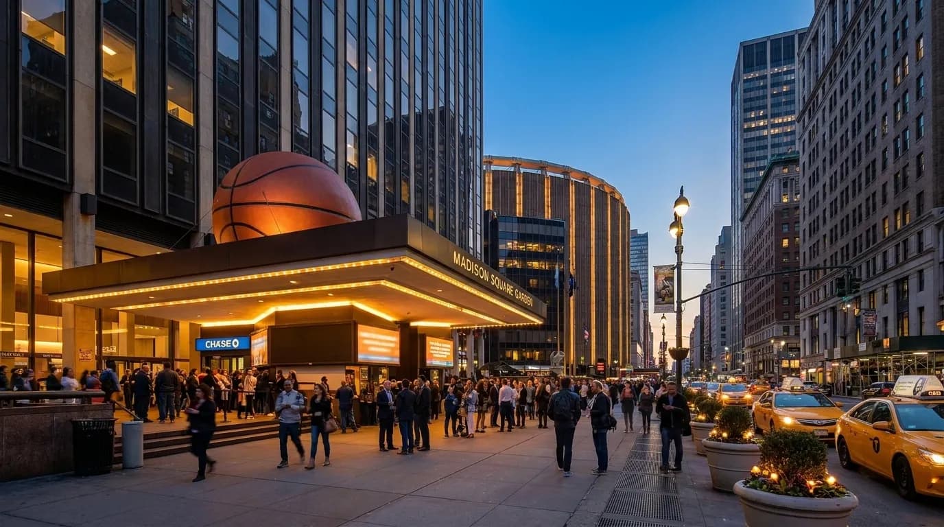 Madison Square Garden exterior on a concert night in Manhattan