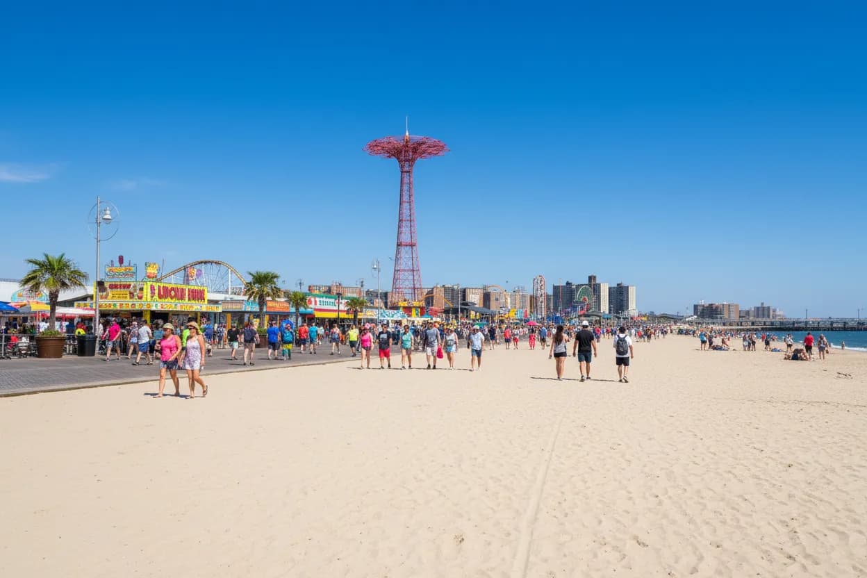 Bright Coney Island boardwalk start for a summer backup route