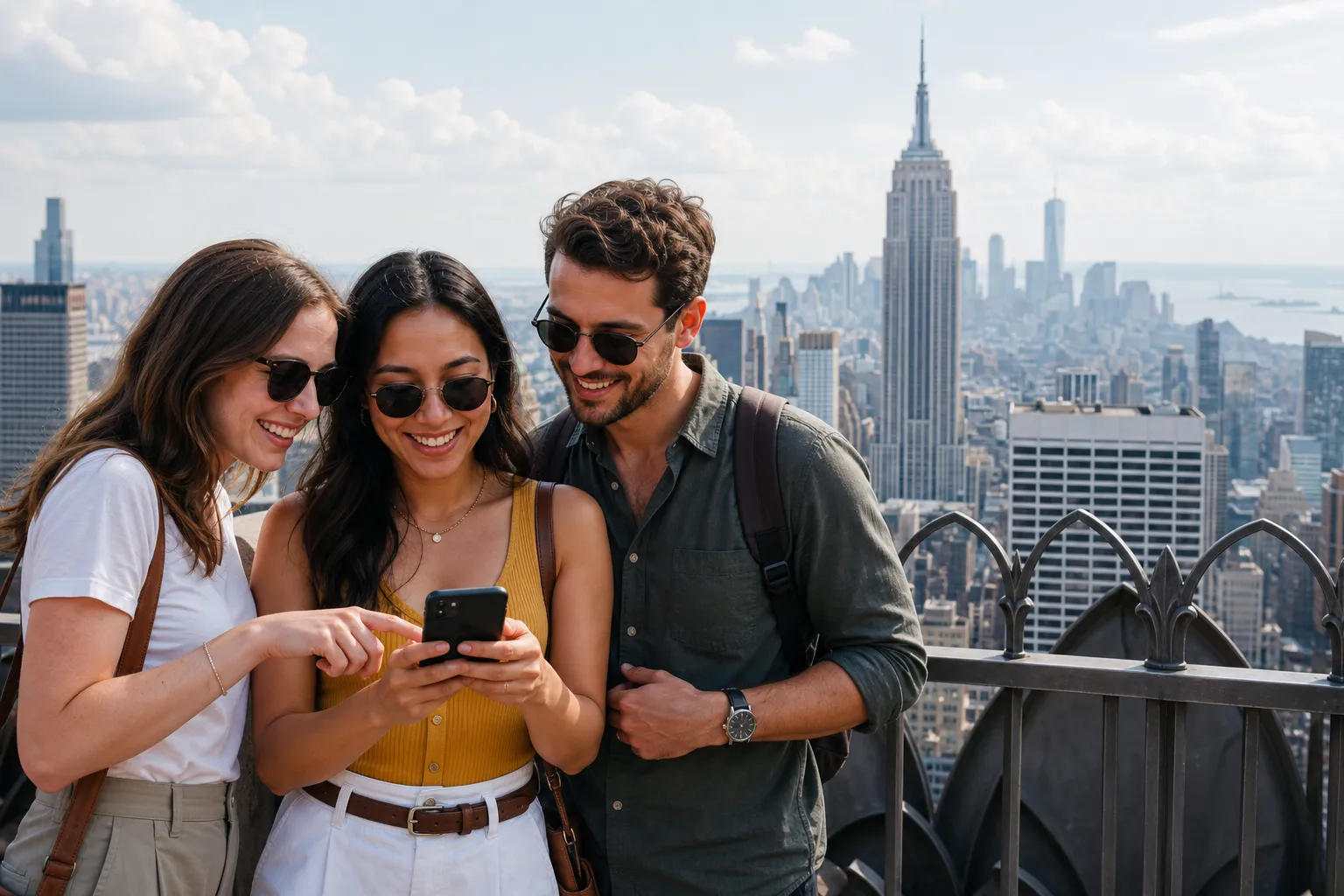 Legal Midtown skyline viewing route in bright summer daylight