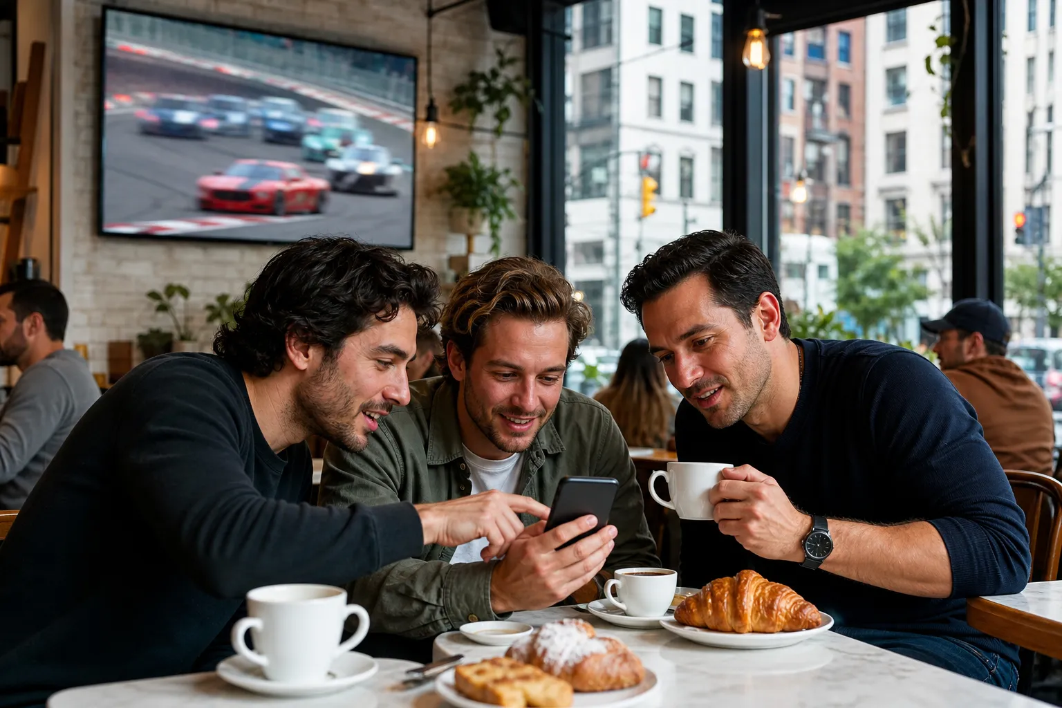NYC breakfast cafe set up for an early F1 watch morning