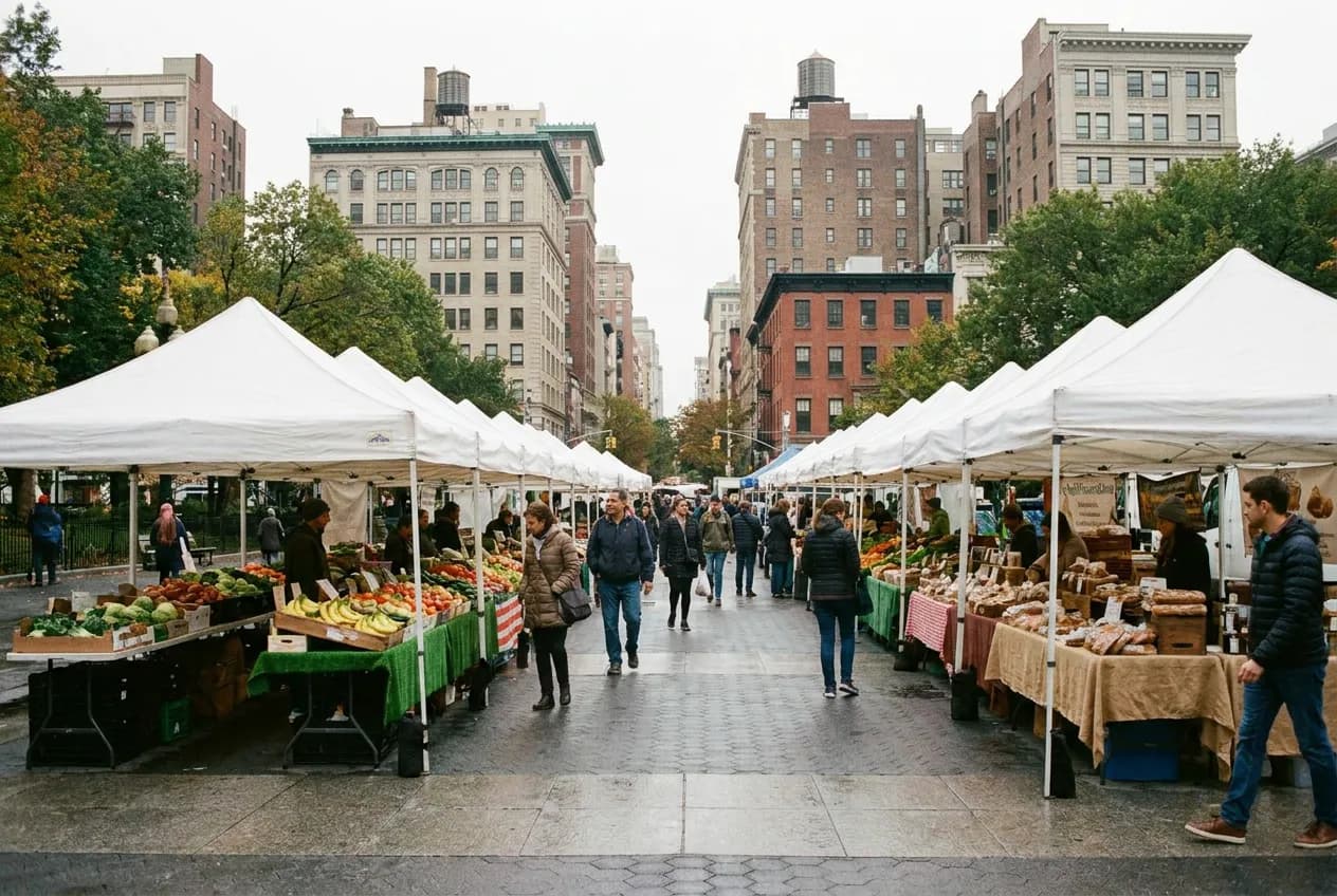 Union Square Greenmarket in Union Square, New York City — cover photograph