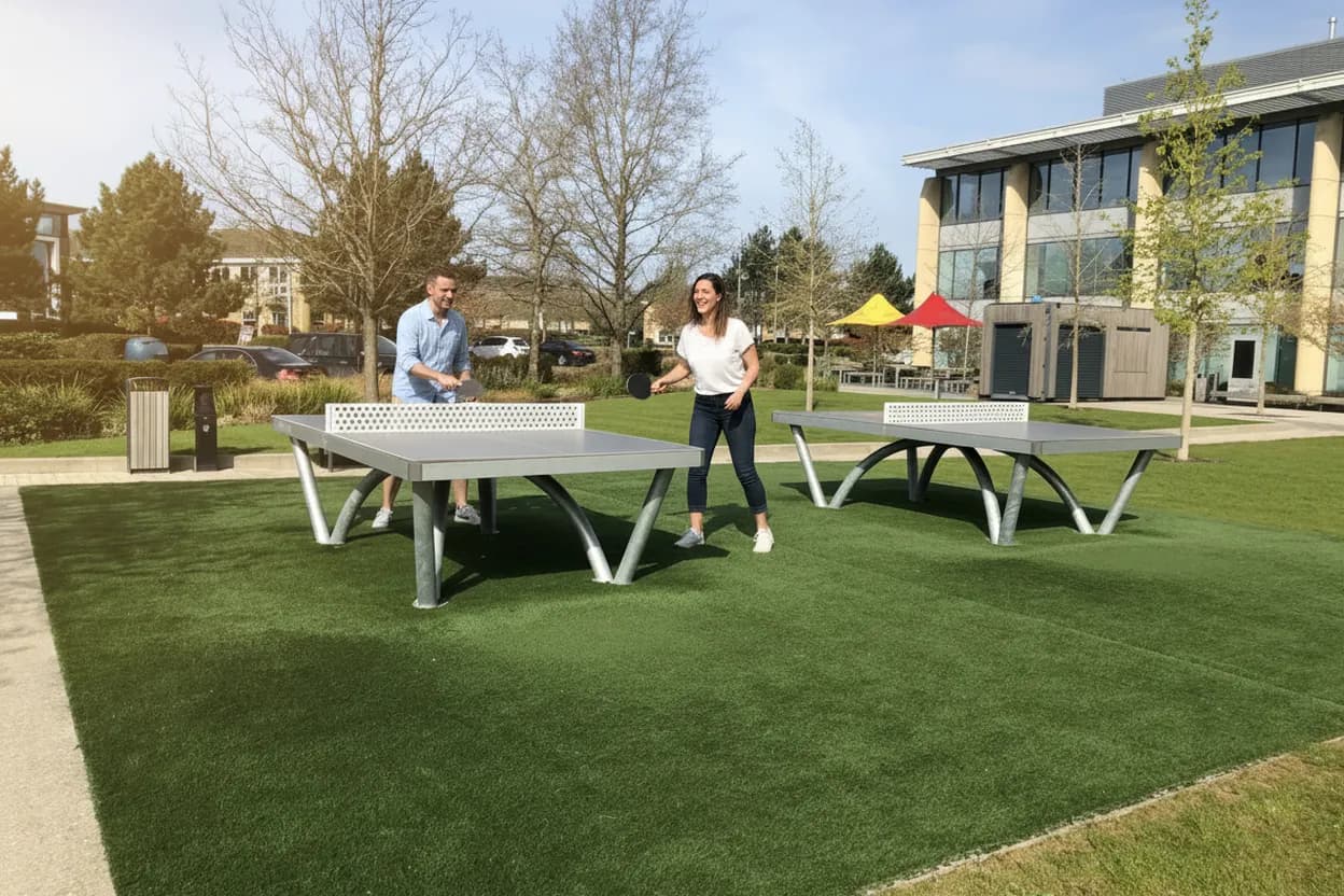 Casual outdoor table tennis in a NYC park