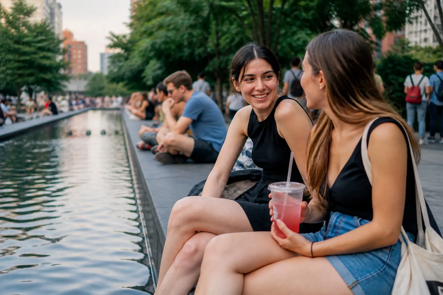 Realistic detail scene for NYC Free Reflecting Pool Walks For Hot Evenings in Lower East Side, NYC.
