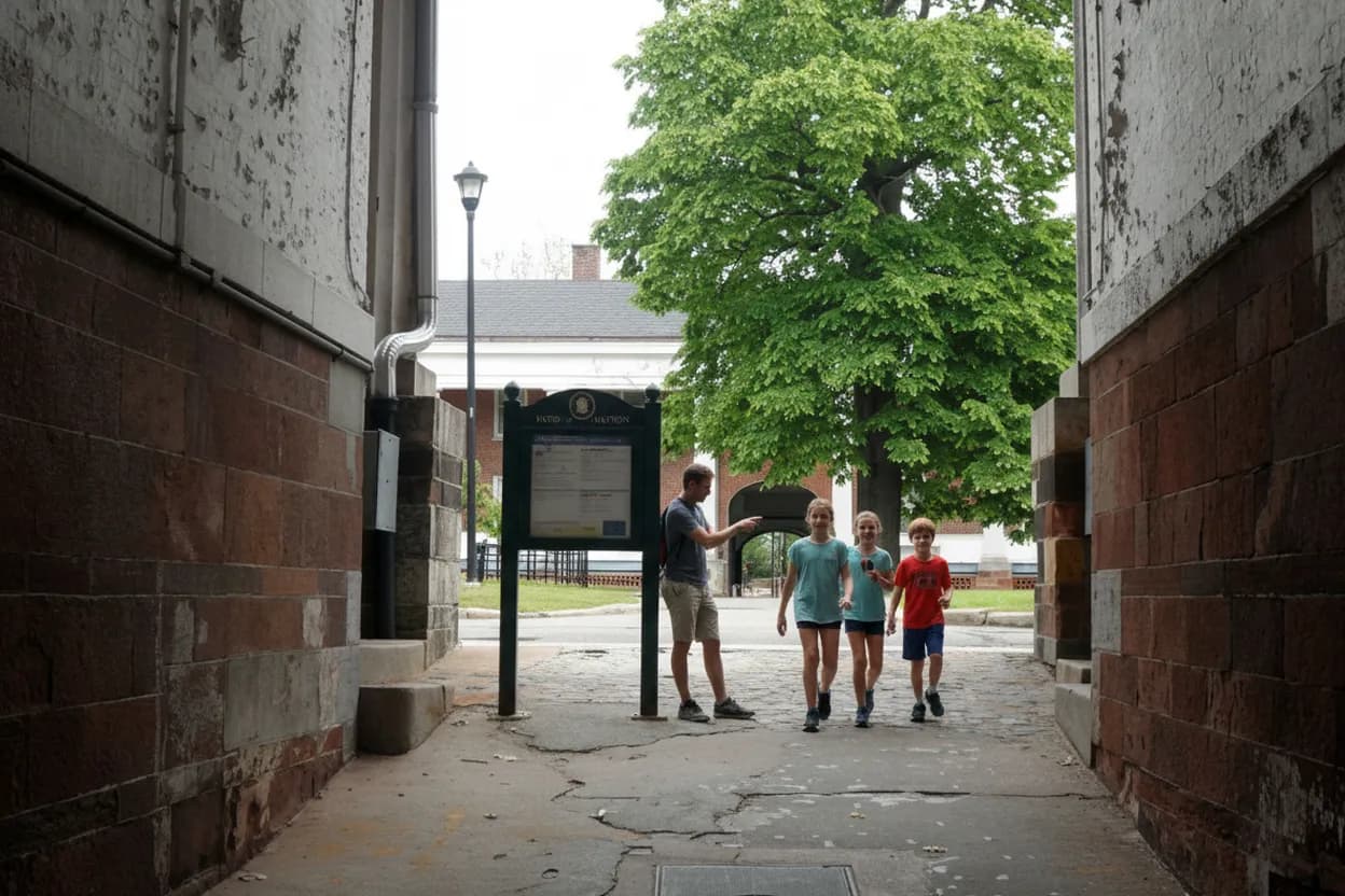 Shaded public walking path for a Governors Island plan